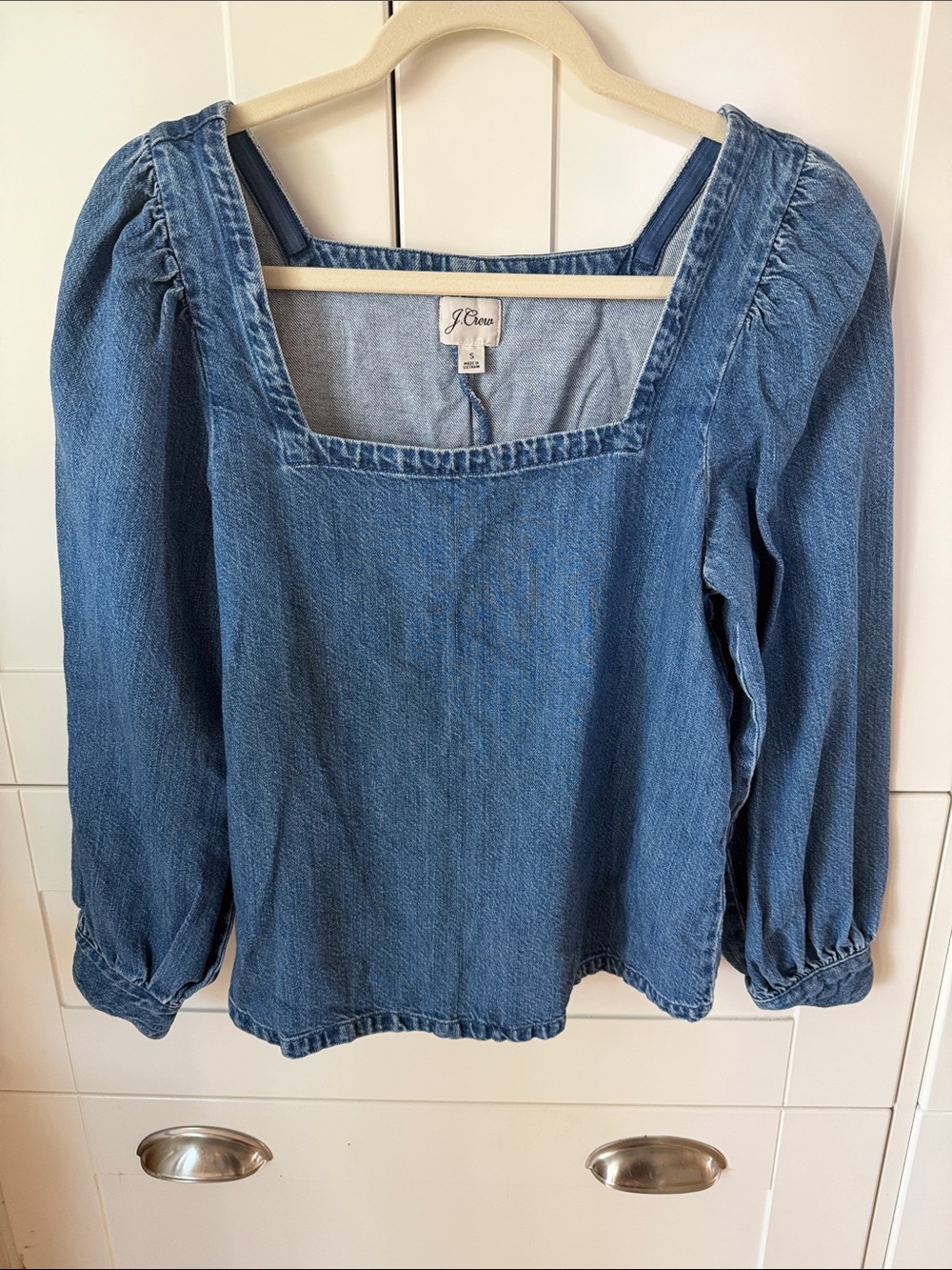 J. Crew Denim Square-Neck Blouse in Medium Blue